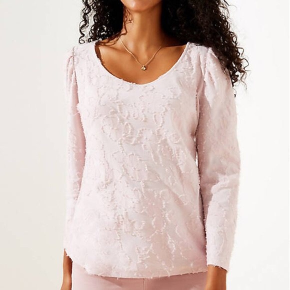 LOFT Textured Floral 3/4 Sleeve Tee in Pink SZ XL